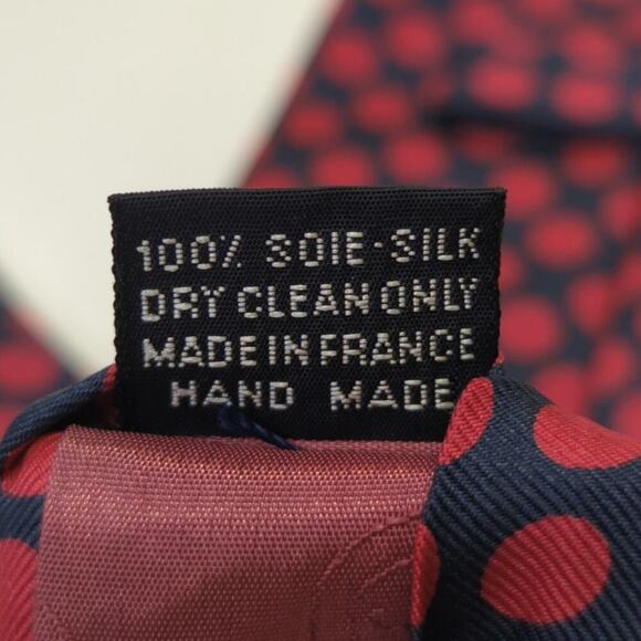 Faconnable 100% Silk Tie Made in France Blue and Red Dot Pattern - Picture 3 of 5